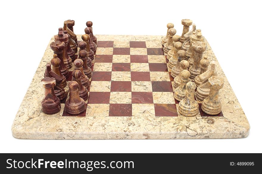 Stone chess set isolated on white