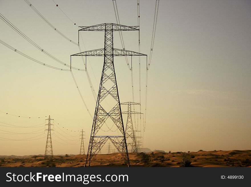 An electric tower in the UAE rural desert. An electric tower in the UAE rural desert