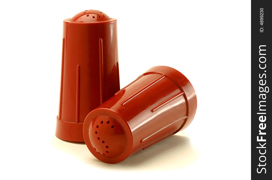 Red deco-style salt and pepper shakers. Red deco-style salt and pepper shakers
