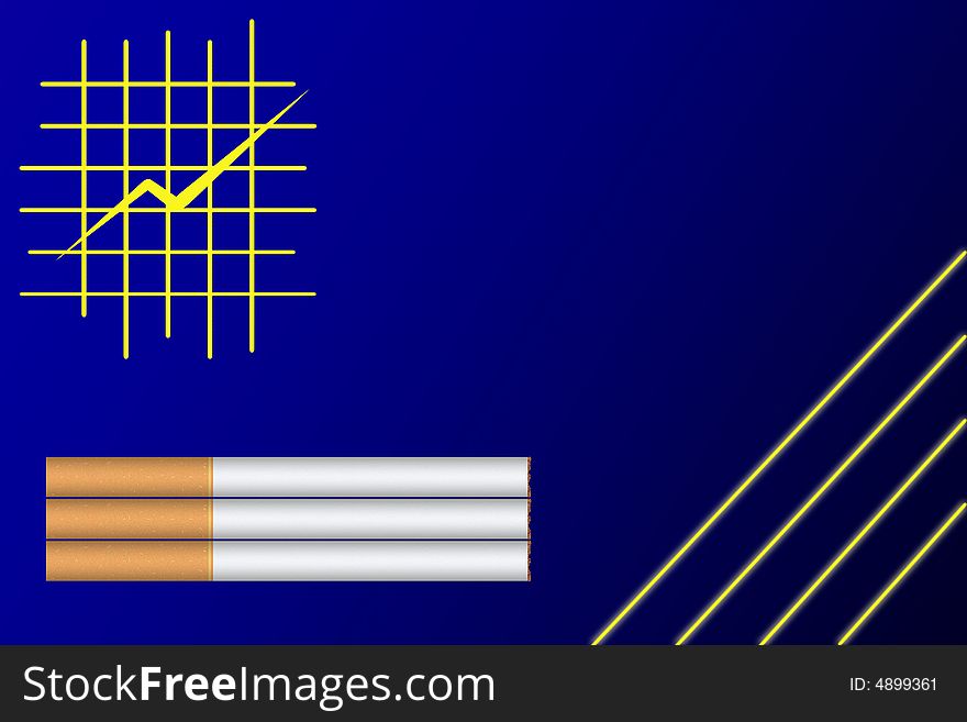 Illustration of cigarettes on a yellow and blue graph. Illustration of cigarettes on a yellow and blue graph