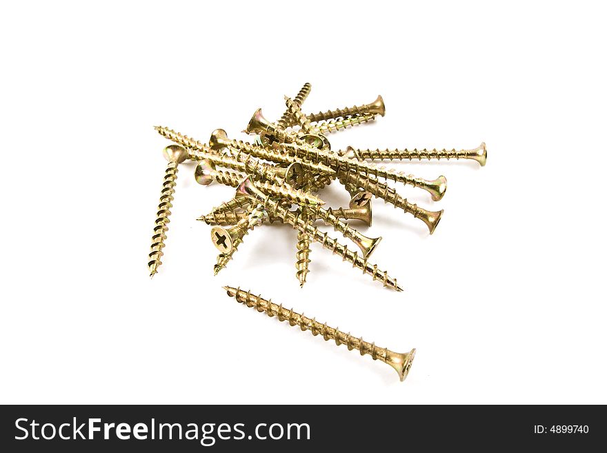 Corrosion proof screws used in constructing a wooden deck, isolated on a white background. Corrosion proof screws used in constructing a wooden deck, isolated on a white background