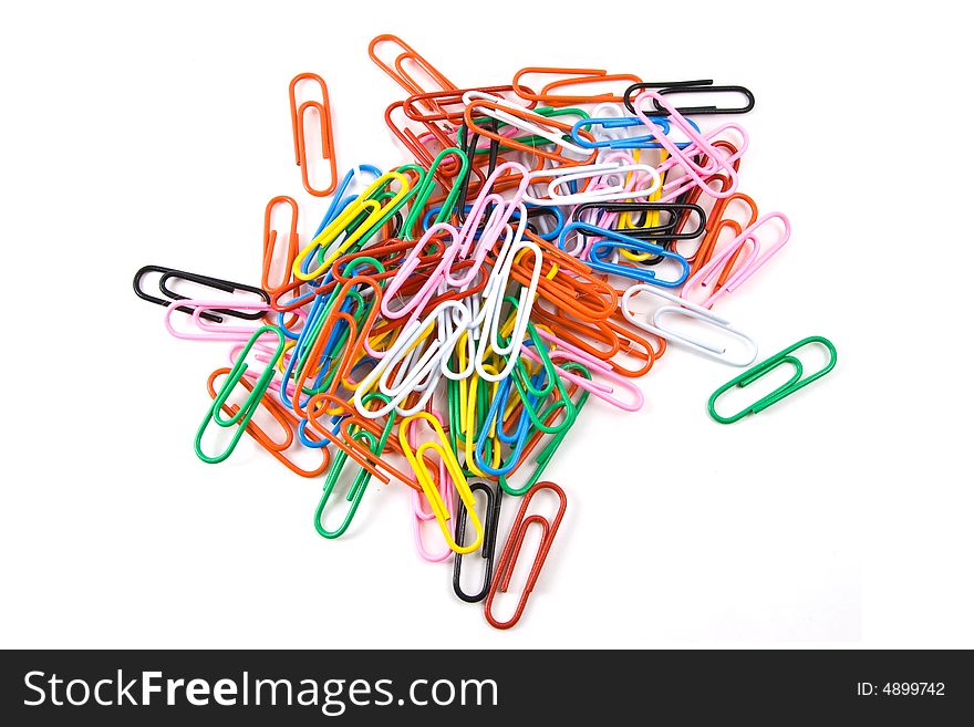 Multicolored Paperclips On White Background