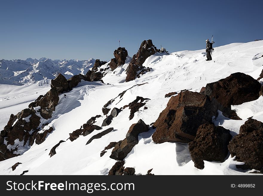 Snowboarder And Mountain S View