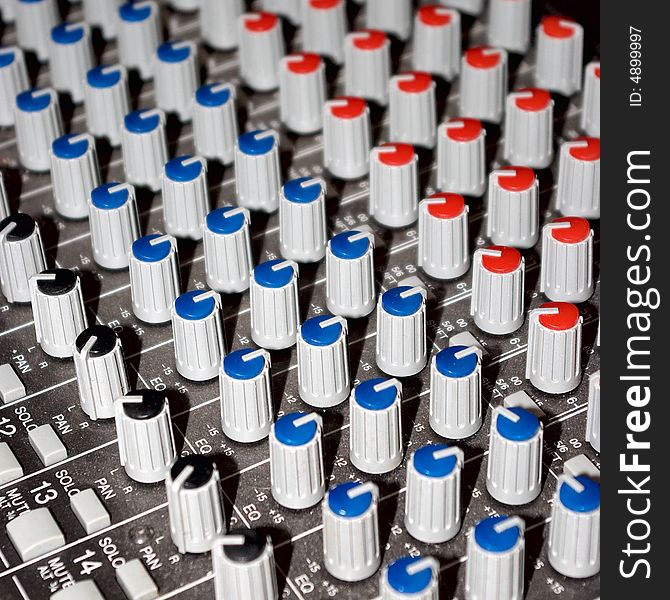 Knobs of sound mixer console