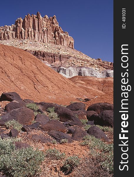 From volcanic stone to limestone in the Capitol Reef National Park. From volcanic stone to limestone in the Capitol Reef National Park