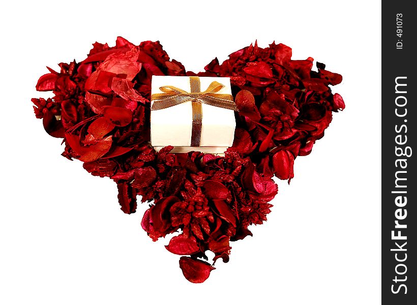 White Gift Box with Red Pot-Pourri Heart. White Gift Box with Red Pot-Pourri Heart