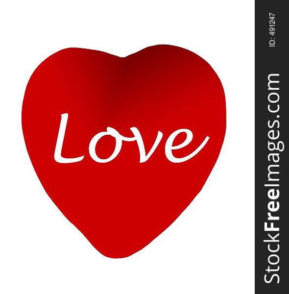 Red heart with word love on it over white background with clipping path. Red heart with word love on it over white background with clipping path