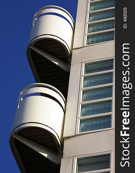 Balconies outside maritime flats/apartments built down on the riverside of the River Mersey in Liverpool. Balconies outside maritime flats/apartments built down on the riverside of the River Mersey in Liverpool.