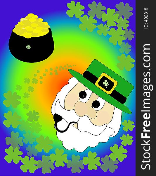 St.patrick's day illustration, incuding leprechaun,four leaf clovers,rainbow and pot of gold. St.patrick's day illustration, incuding leprechaun,four leaf clovers,rainbow and pot of gold.