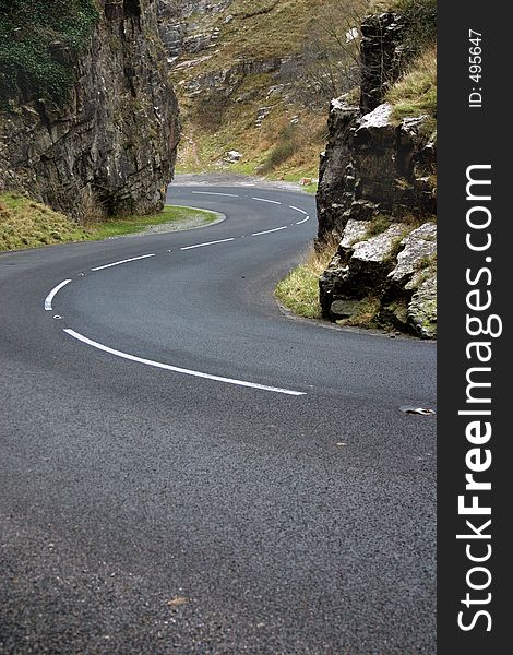 Twisty mountain highway pass - Cheddar Gorge Somerset England. Twisty mountain highway pass - Cheddar Gorge Somerset England