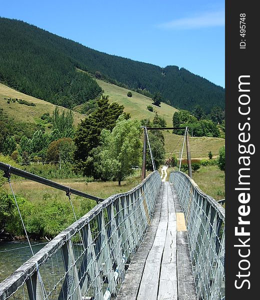 View looking down swing bridge