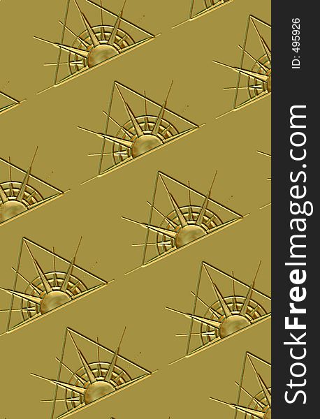 Gold metal background with 3-D sun pattern etched into it. Gold metal background with 3-D sun pattern etched into it