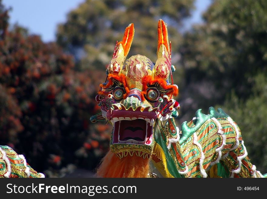 Chinese dragon dancing in celebration.