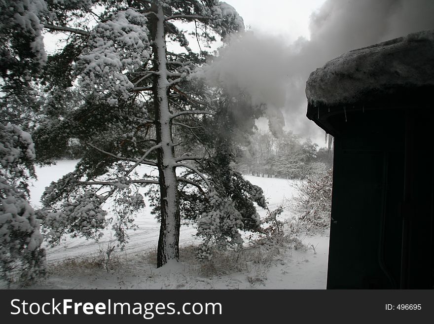 Steam Engine Wagon In Snow