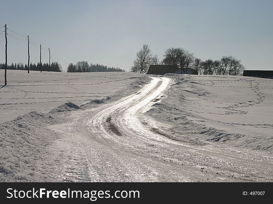 Icy rural road. Icy rural road