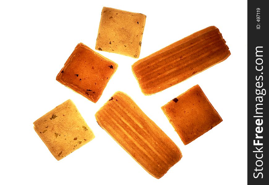 Japanese crackers on white background