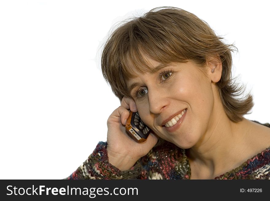 A beautiful women calling her love with a mobile phone. On white background. A beautiful women calling her love with a mobile phone. On white background.