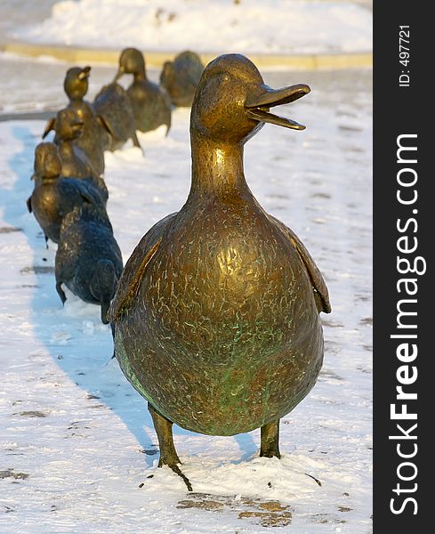Bronze Duck With Her Children