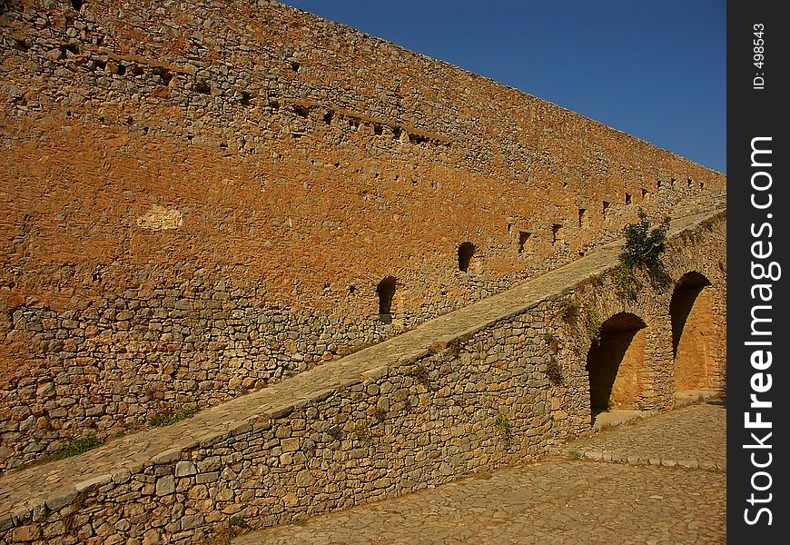 Medieval stone stairs, ruins of Paliamidi fortress, Greece. Medieval stone stairs, ruins of Paliamidi fortress, Greece