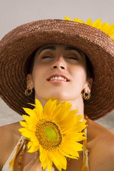 Beauty Holding Sunflower Stock Image Beauty Holding Sunflower Stock Image