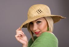 Blonde Straw Hat Low Brim Royalty Free Stock Image