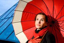 Woman With Red Umbrella Stock Image