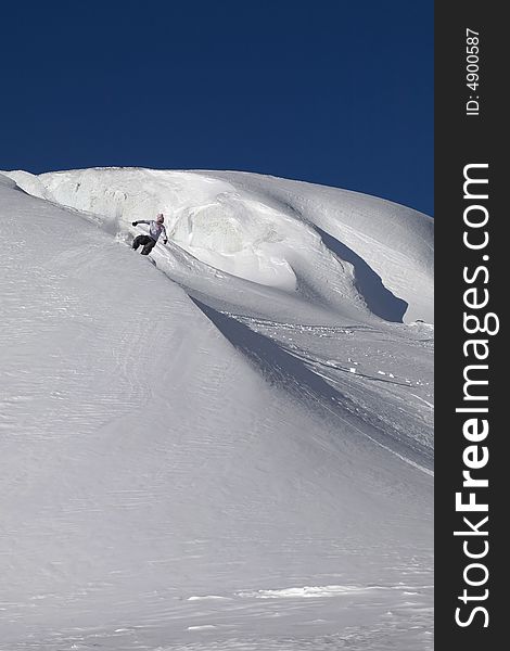 Snowboard Freeride In High Mountains