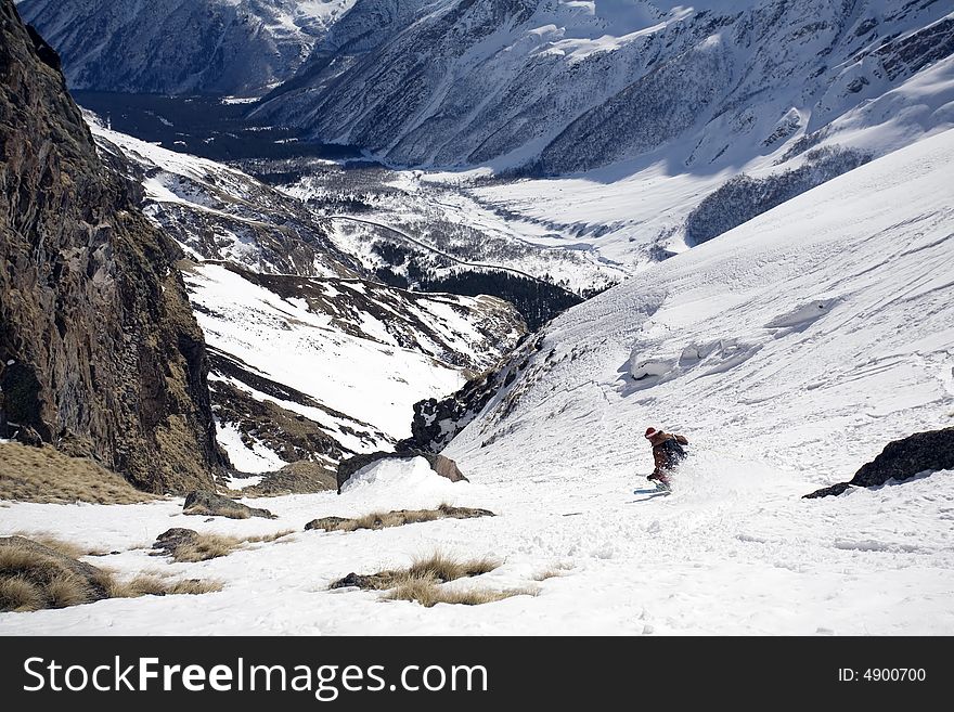 Ski freeride in high mountains