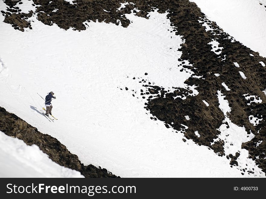 Ski freeride in high mountains