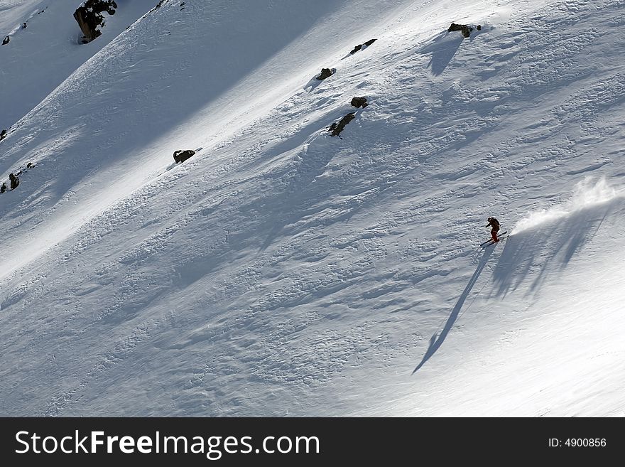 Ski freeride in high mountains