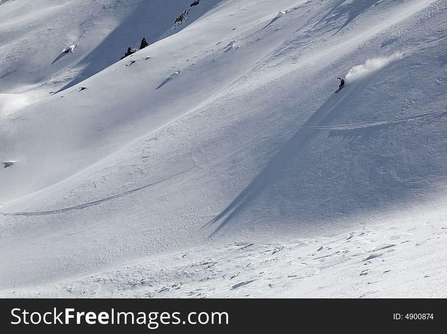 Ski freeride in high mountains