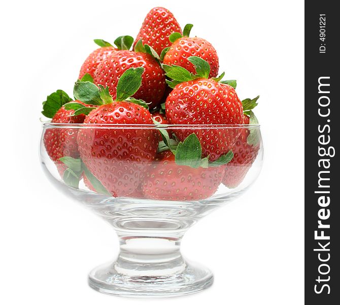 Red ripe strawberries in a glass cup. Red ripe strawberries in a glass cup