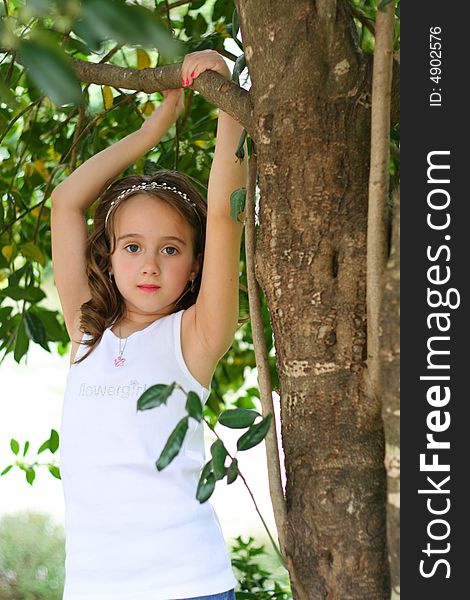 Brown hair girl under a tree. Brown hair girl under a tree