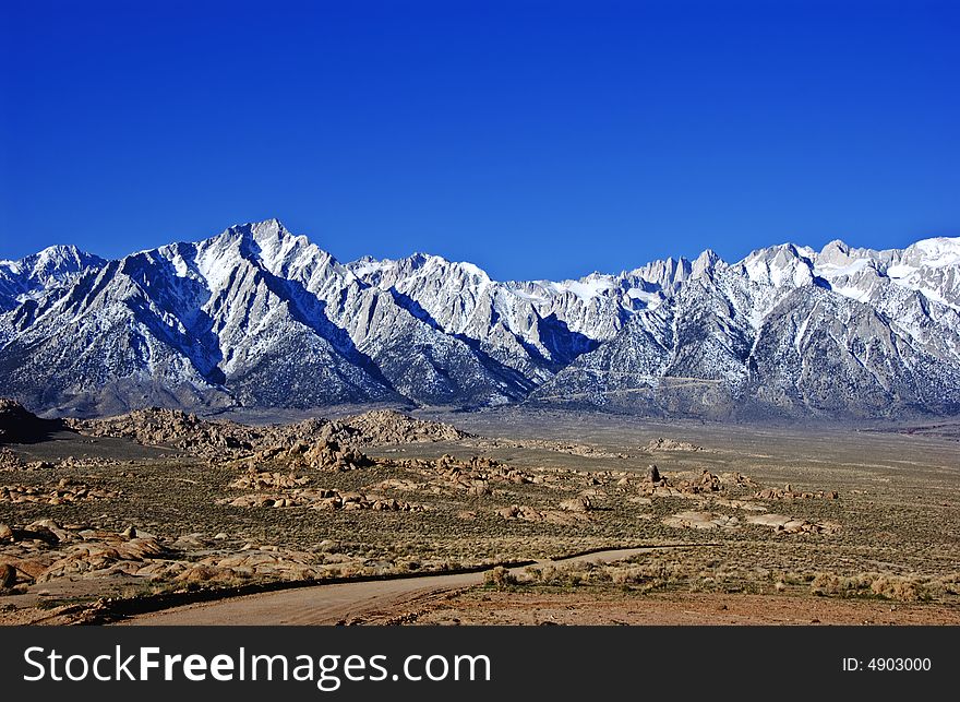 Mount Whitney and lone pine peak and the alabama hills california usa. Mount Whitney and lone pine peak and the alabama hills california usa