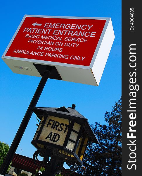 Hospital Emergency Signage with First-Aid Lamp