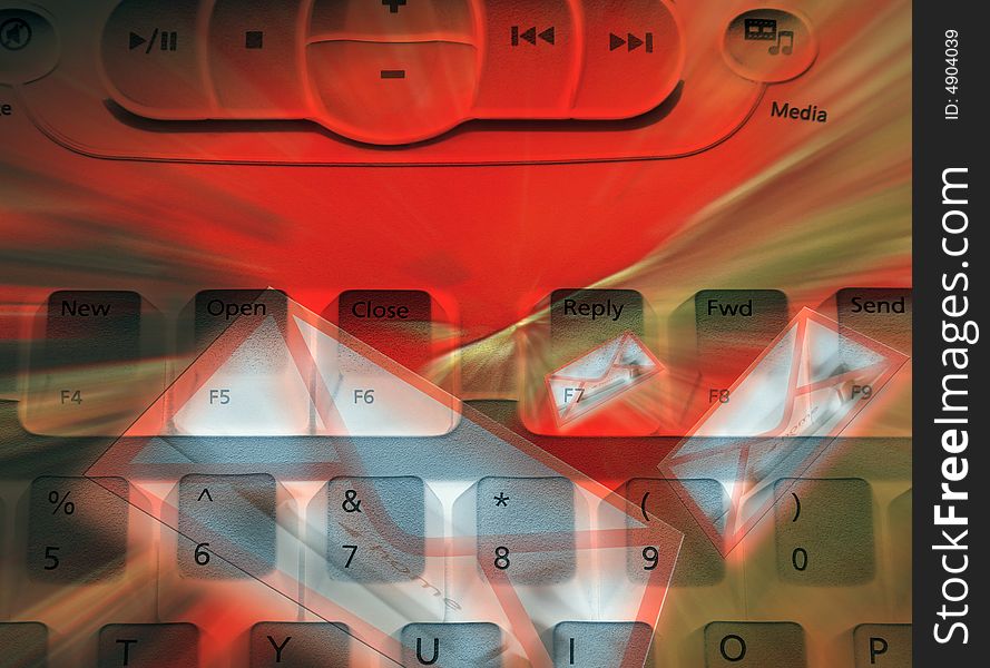 Negative of media computer with red email abstract