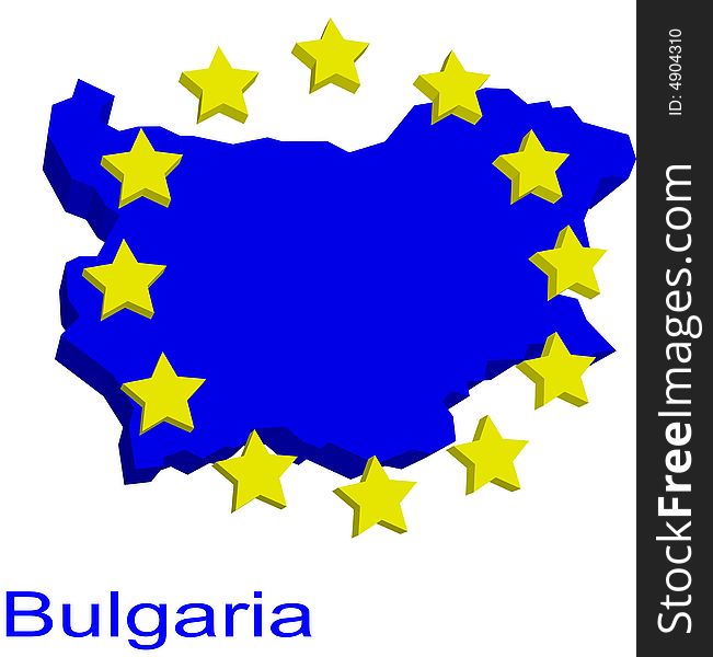 Contour map of Bulgaria with yellow EU stars. Contour map of Bulgaria with yellow EU stars