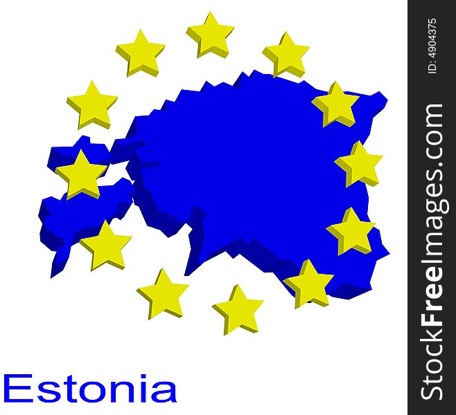 Contour map of Estonia wit yellow EU stars