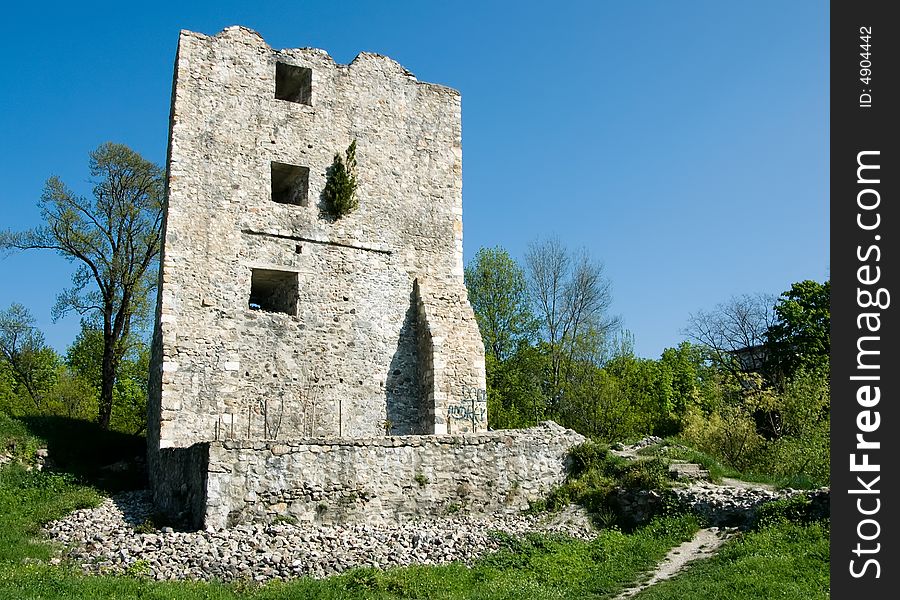 Severin fortress in Romania, medieval tower ruins