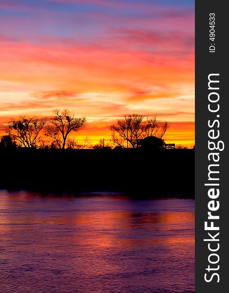 Colorful sunset over the river. Colorful sunset over the river