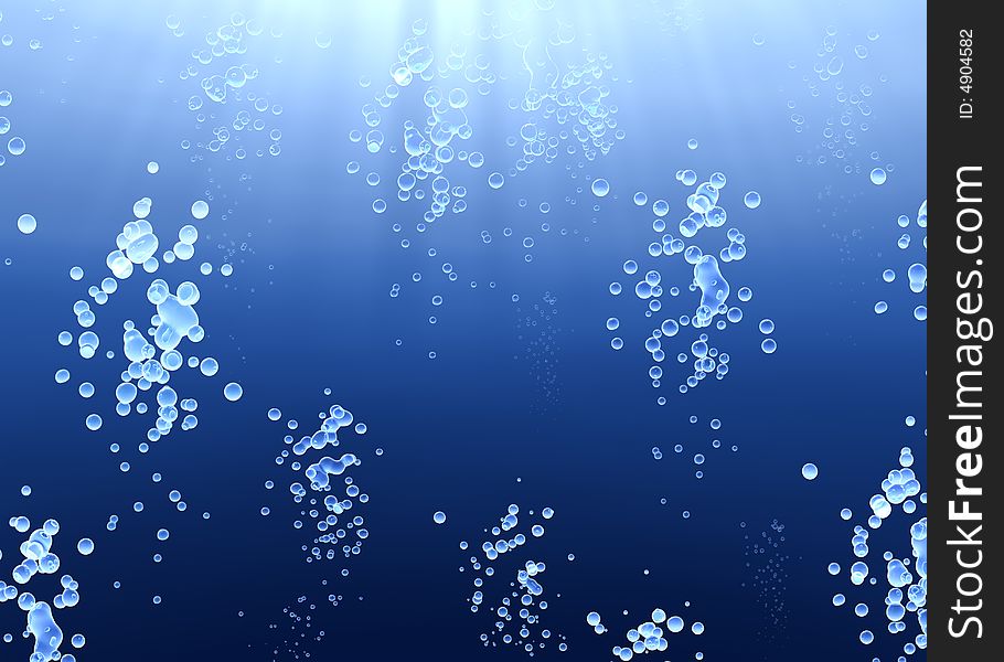 Many soft water bubbles in the water with sun rays