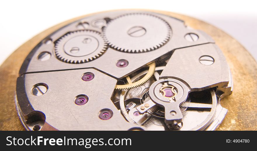 Close-up of old watch mechanism