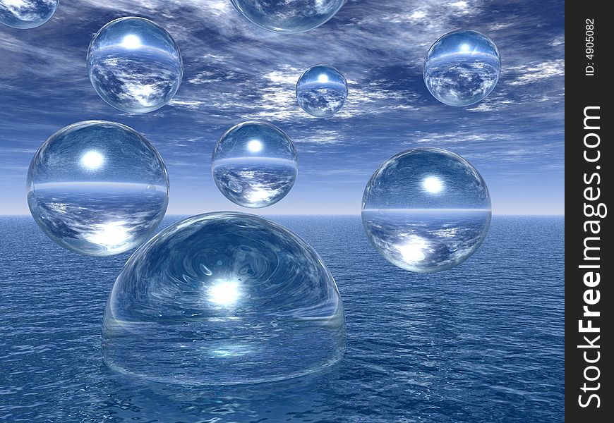 Rising water balls - digital artwork.