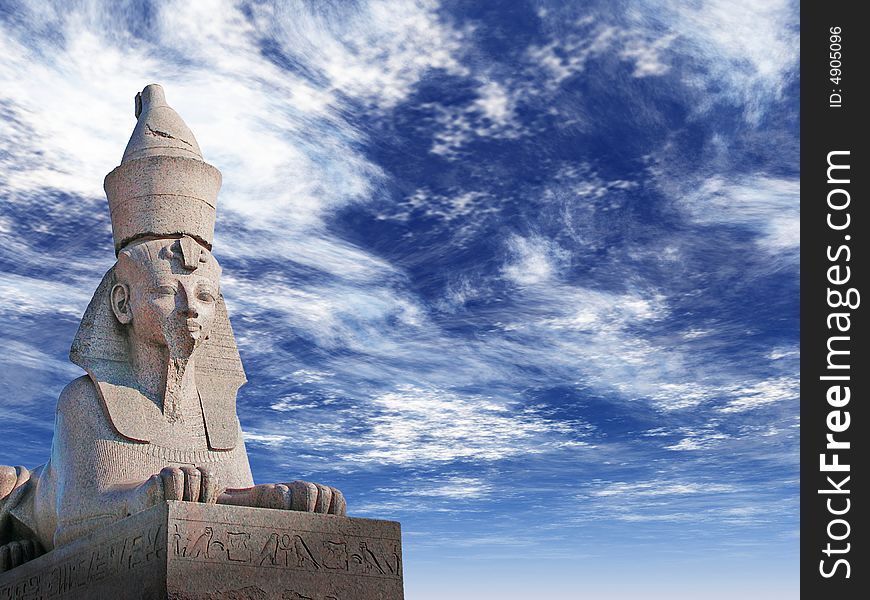 Antique Egyptian sphinx on quay of the river. Saint-Petersburg, Russia