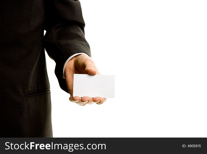 Businesscard in the hand of a businessman. Businesscard in the hand of a businessman