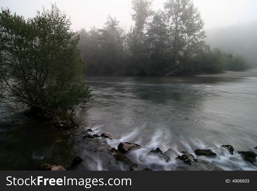 Long exposure shot of the river basin. River Kolpa. Dolenjska. Slovenia