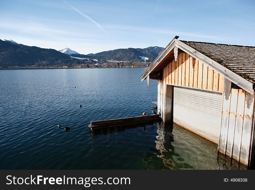 Boathouse at bavarian lake