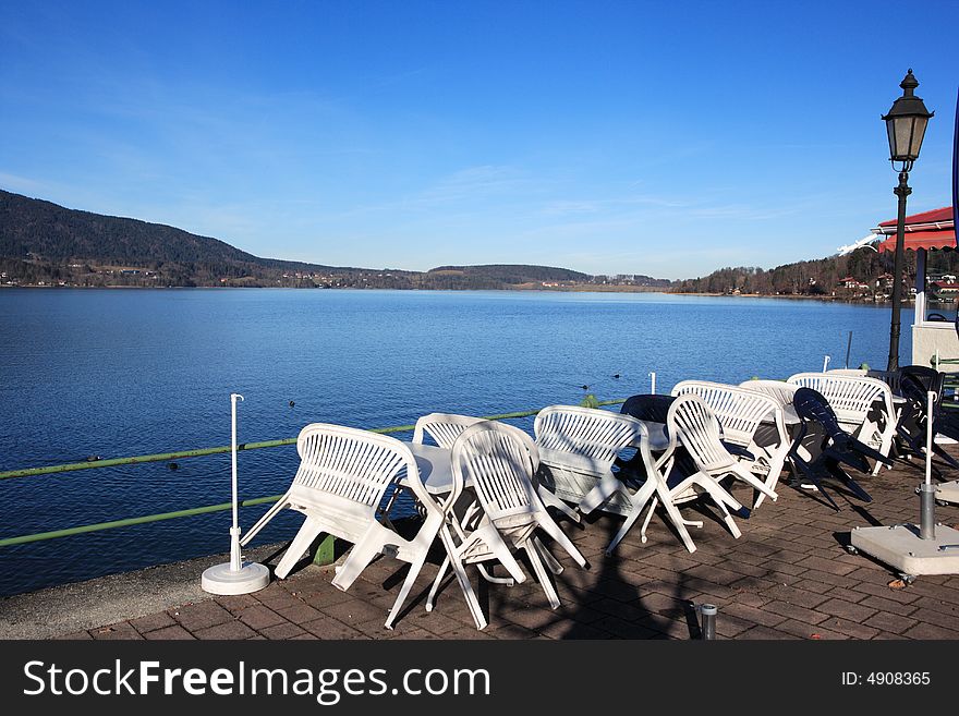 Empty restaurant at lake Tegernsee