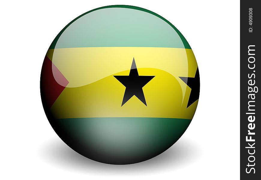 Round Flag of Sao Tome & Principe With Glossy Effect
