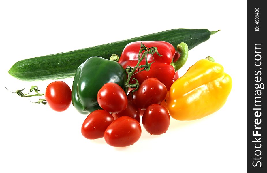 Isolated red, green and yellow fresh vegetables. Isolated red, green and yellow fresh vegetables
